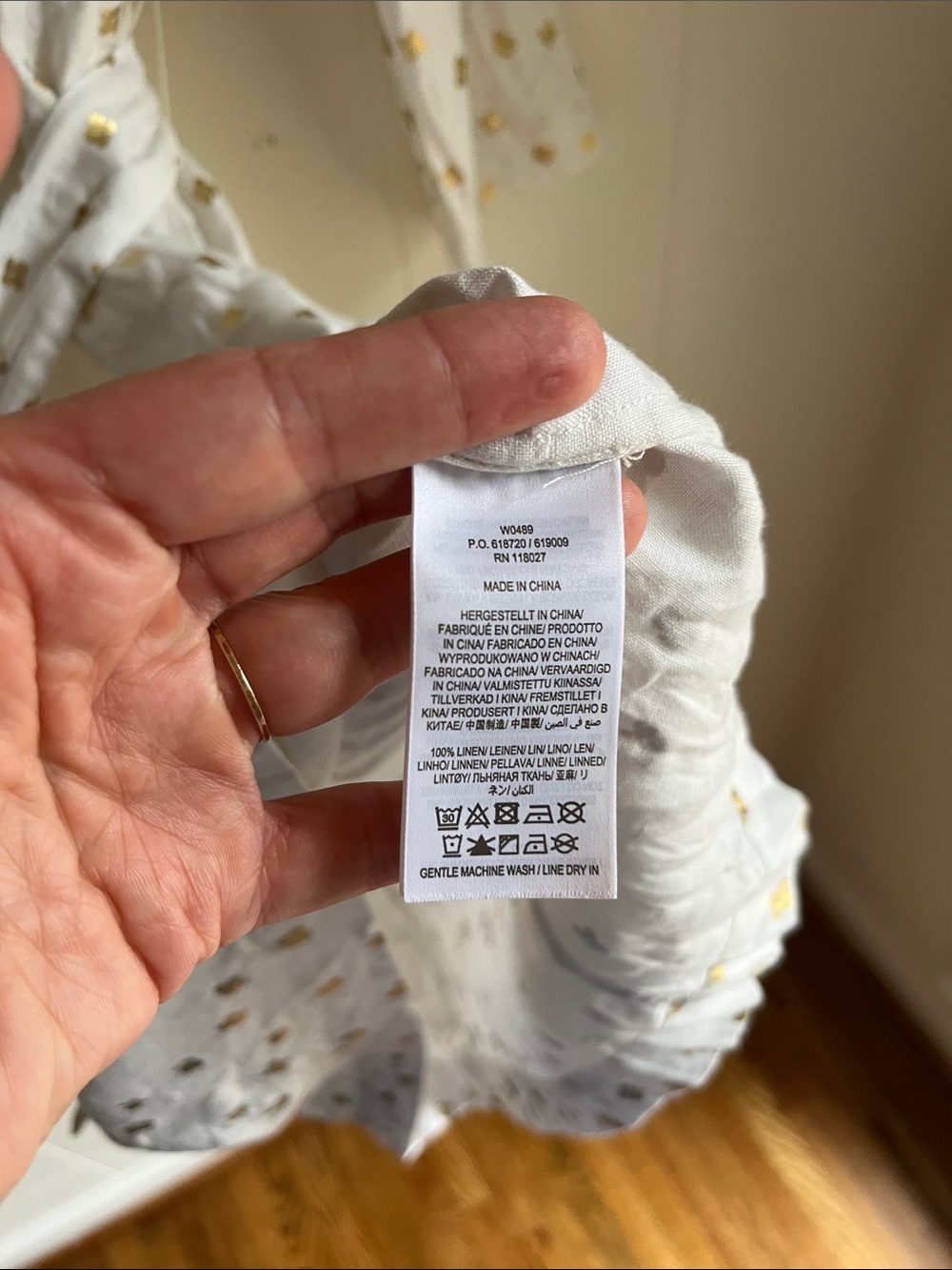 Boden Kelsey White Linen Midi Dress with Gold Floral Motif Beach Preppy Sz 10L - Picture 15 of 16